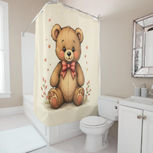 Cute adorable little brown bear with tie shower curtain
