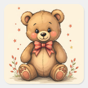Cute adorable little brown bear with tie square sticker