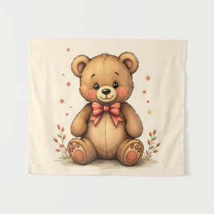 Cute adorable little brown bear with tie tapestry