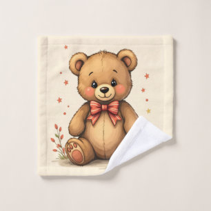 Cute adorable little brown bear with tie wash cloth