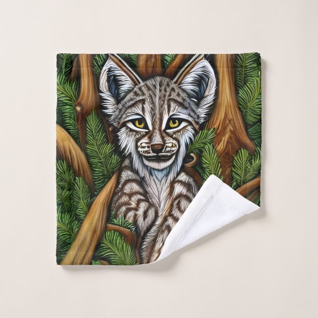 Cute Adorable Little Lynx Kitten Bath Towel Set (Wash Cloth)