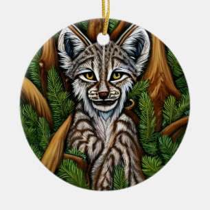 Cute Adorable Little Lynx Kitten Ceramic Ornament