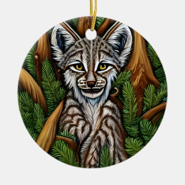 Cute Adorable Little Lynx Kitten Ceramic Ornament (Front)
