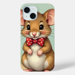 Cute adorable little mouse with tie iPhone 15 case