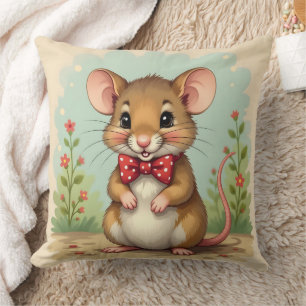 Cute adorable little mouse with tie cushion