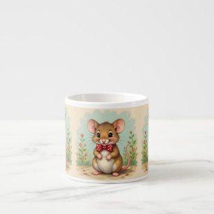 Cute adorable little mouse with tie espresso cup