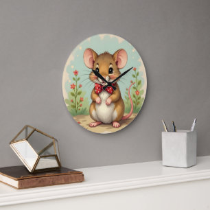 Cute adorable little mouse with tie large clock