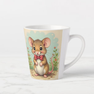 Cute adorable little mouse with tie latte mug