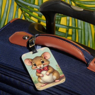Cute adorable little mouse with tie luggage tag