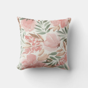 Cute Adorable Modern Watercolor Blooming Flowers Cushion