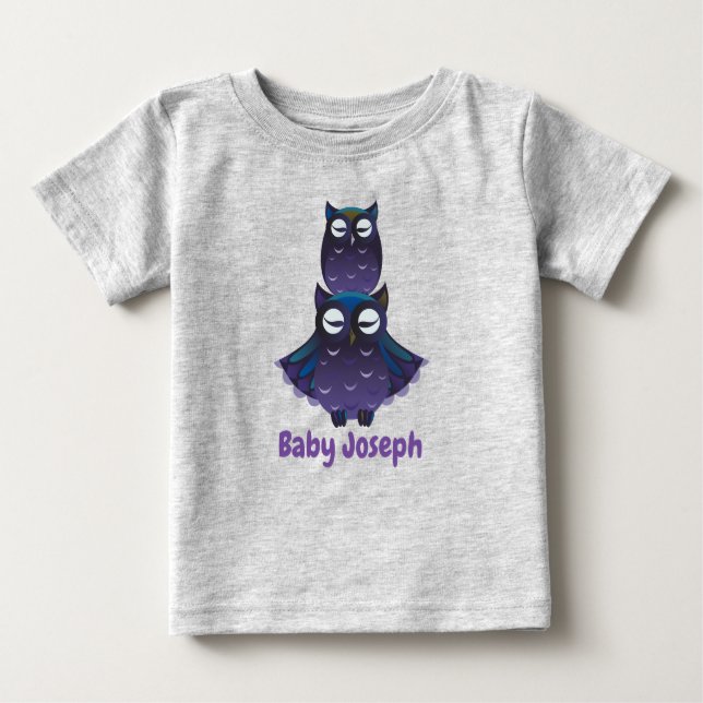 Cute Adorable Owl and Seal Cub Graphic Baby T-Shirt (Front)