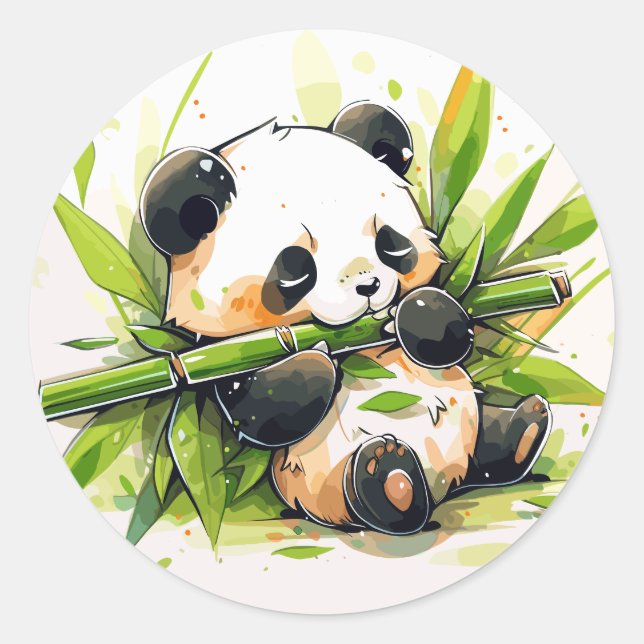 Cute Adorable Panda Eating Bamboo Shoots Classic Round Sticker (Front)