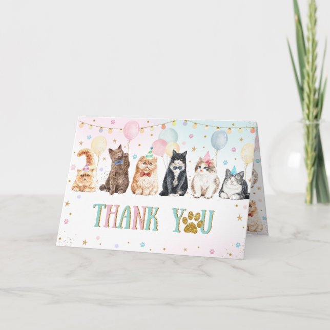 Cute Adorable Pawty Cats Balloons Birthday Party T Thank You Card (Front)