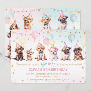 Cute Adorable Pawty Dog Puppy Birthday Party Invitation