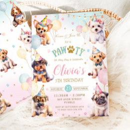 Cute Adorable Pawty Dogs Balloons Birthday Party Invitation