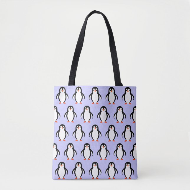 Cute Adorable Penguins Pattern on periwinkle blue Tote Bag (Front)