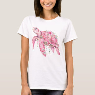 CUTE ADORABLE PINK SEA TURTLE WITH FLOWERS T-Shirt
