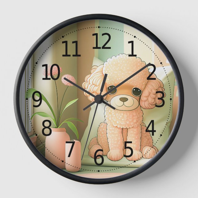 Cute Adorable Poodle Dog Puppy Artwork | Clock (Front)