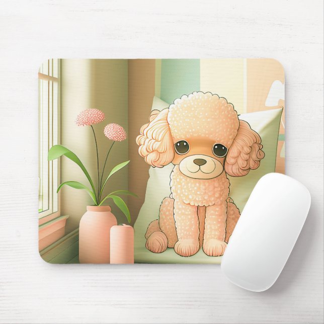 Cute Adorable Poodle Dog Puppy Artwork | Mouse Pad (With Mouse)