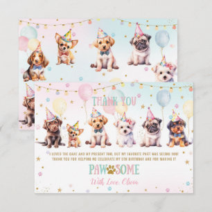 Cute Adorable Puppy Dog Balloons Birthday Party Thank You Card