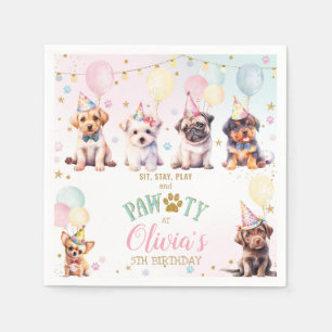 Cute Adorable Puppy Dogs Balloons Birthday Party Napkin