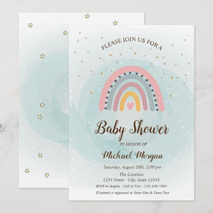 Cute Adorable Rainbow Stars Baby Shower Invitation
