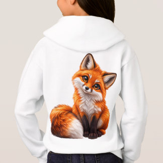 Cute Adorable Red Fox Back Print Girls Hoodie