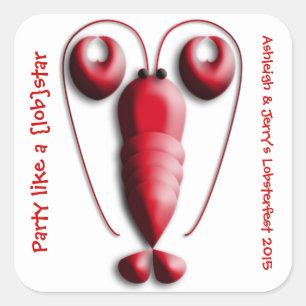 Cute Adorable Red Lobster Heart-Shaped Pincers Square Sticker