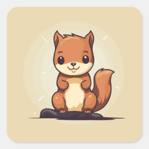 Cute Adorable Simple Happy Kawaii Squirrel Square Sticker