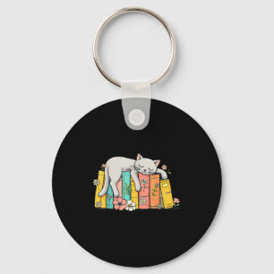 Cute adorable sleeping cat and books cosy book key ring