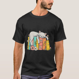 Cute adorable sleeping cat and books cosy book T-Shirt