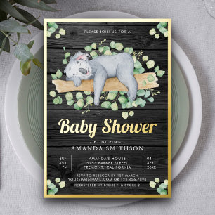 Cute Adorable Sleeping Koala Wood Baby Shower Gold