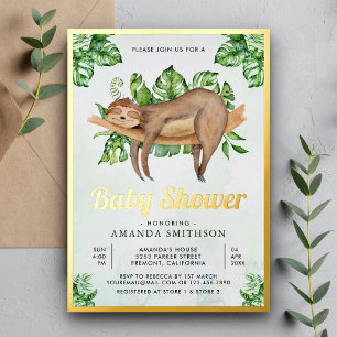 Cute Adorable Sleeping Sloth Baby Shower Gold