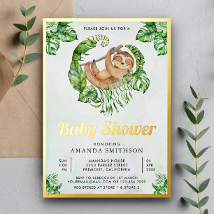 Cute Adorable Sloth Baby Shower Gold
