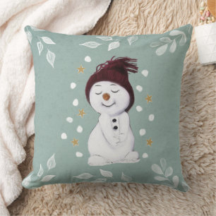 Cute adorable snowman blue Christmas Cushion