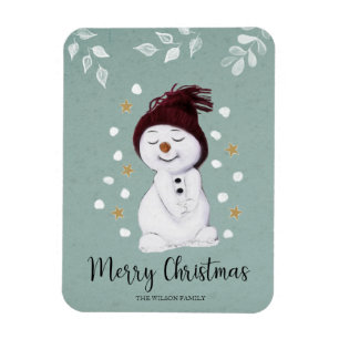 Cute adorable snowman blue Christmas Magnet