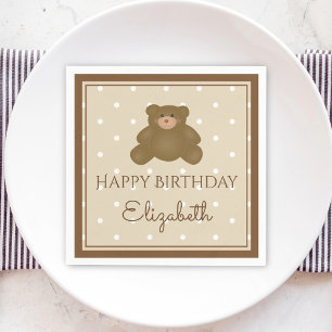 Cute Adorable Teddy Bear Baby First Birthday Party Napkin