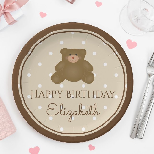 Cute Adorable Teddy Bear Baby First Birthday Party Paper Plate (Creator Uploaded)