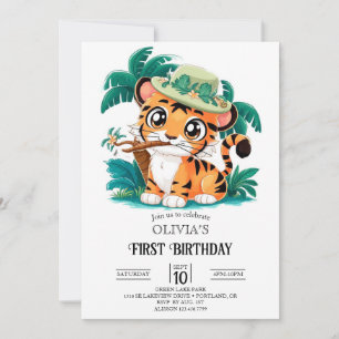 Cute Adorable Tiger 1st Birthday Digital Invitation
