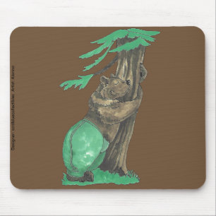 Cute Adorable Tree Hugging Bear with Leggings Mouse Pad