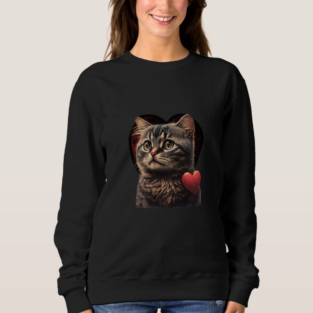 Cute adorable unique Happy Valentine's Day cat hea Sweatshirt (Front)