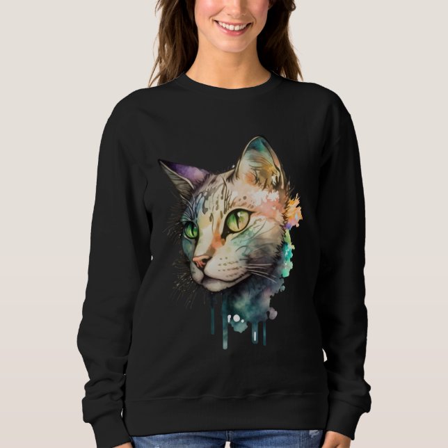 Cute adorable unique watercolor cat sweatshirt (Front)