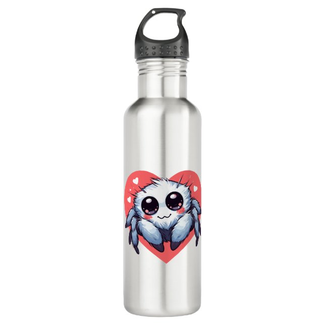 Cute adorable valentine jumping spider 710 ml water bottle (Front)