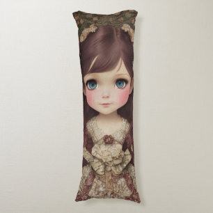 Cute Adorable Vintage Style Chibi Kawaii Girl Art Body Cushion
