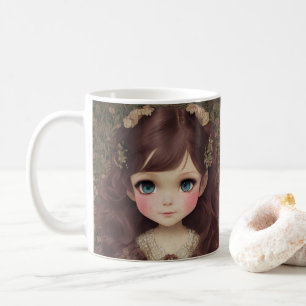 Cute Adorable Vintage Style Chibi Kawaii Girl Art Coffee Mug