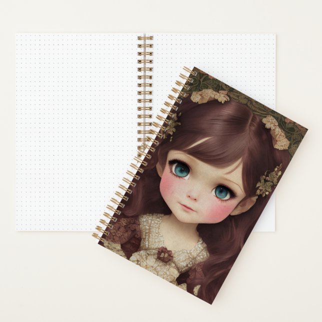 Cute Adorable Vintage Style Chibi Kawaii Girl Art Notebook (Inside)