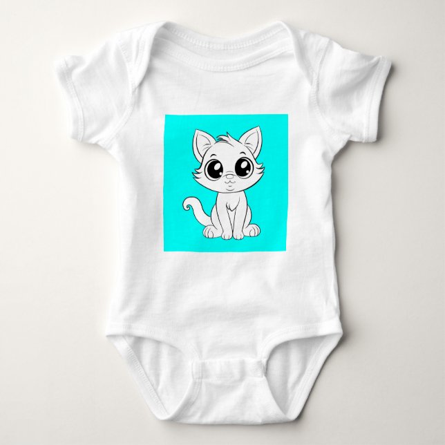 Cute Adorable White Cat Cartoon-30853 Baby Bodysuit (Front)