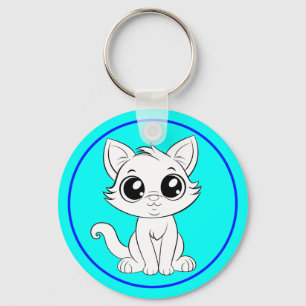 Cute Adorable White Cat Cartoon-30853 Key Ring