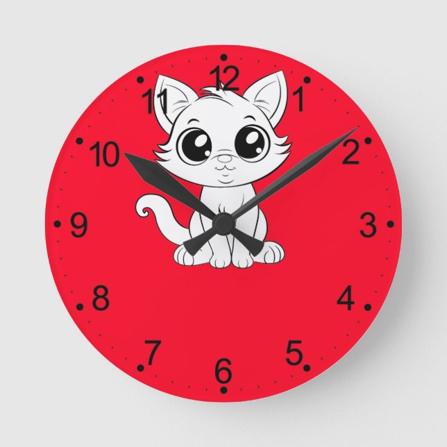 Cute Adorable White Cat Cartoon-30853 Round Clock (Front)