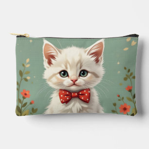 Cute adorable white cat with bow tie accessory pouch
